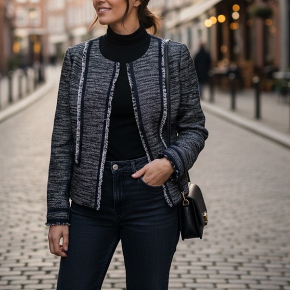 Vince Jackets & Blazers - Vince Tweed Jacket in Black and White Size 6